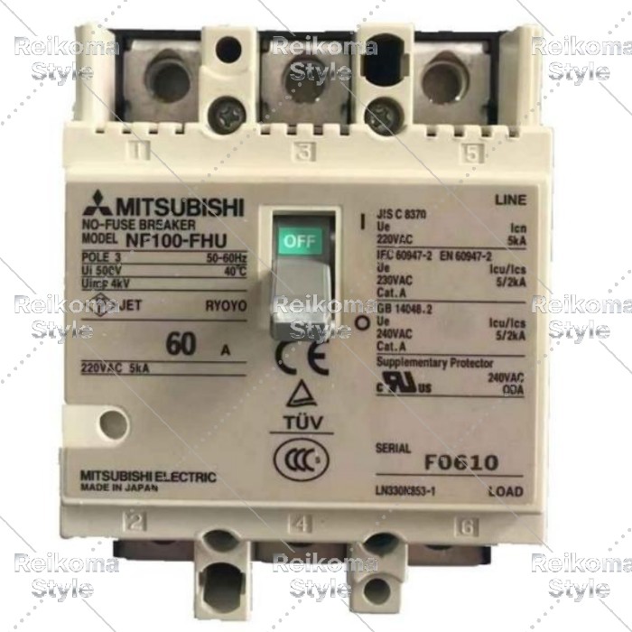 【新品★適格請求書★税込】 MITSUBISHI 三菱電機 NV100-FHU 3P 60A 100-240V 30MA W 制御盤用漏電遮断器◆6ヶ月保証