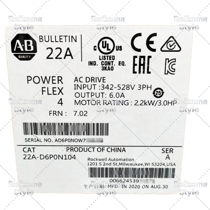 【新品★適格請求書★税込】22A-D6P0N104 PowerFlex 4 2.2KW（3HP）ACドライブ 【6ヶ月保証】