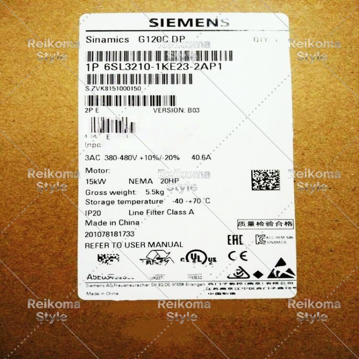 【新品★適当お願いごと書★税込】SIEMENS ジーメンス インバータ 6SL3210-1KE23-2AP1 G120C 480V 15.0kW◆ 6ヶ月引き請ける