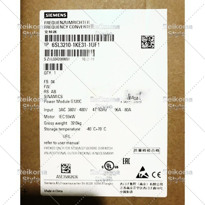 【新品★適格請求書★税込】SIEMENS シーメンス インバータ 6SL3210-1KE31-1UF1 G120C 480V 55KW ★【６ヶ月保証】｜Reikoma Style