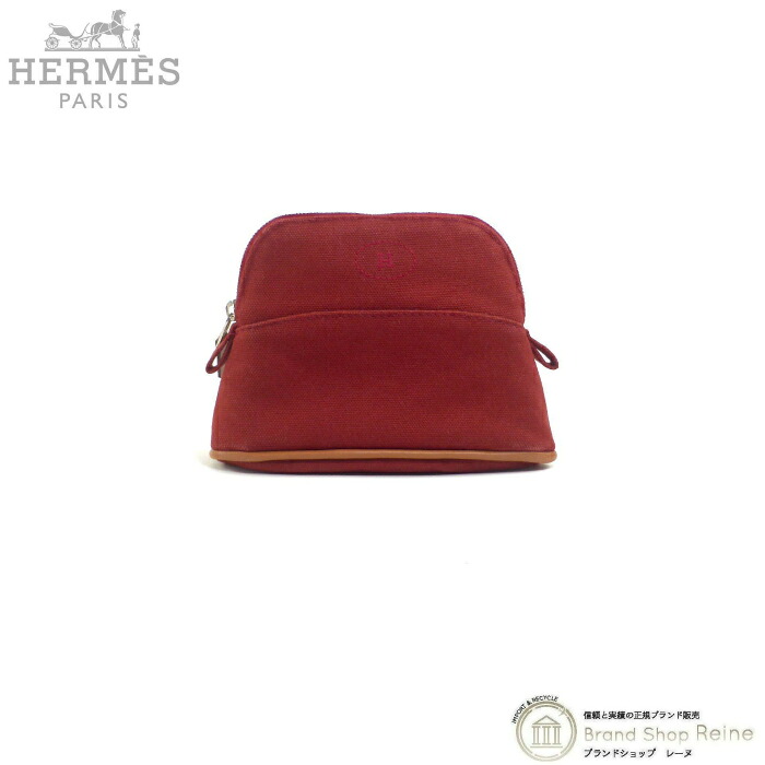 エルメス （HERMES） ボリードポーチ ミニミニ アクセサリーポーチ コットン キャンバス ルージュ×アッシュ 101628M【美品】 中古