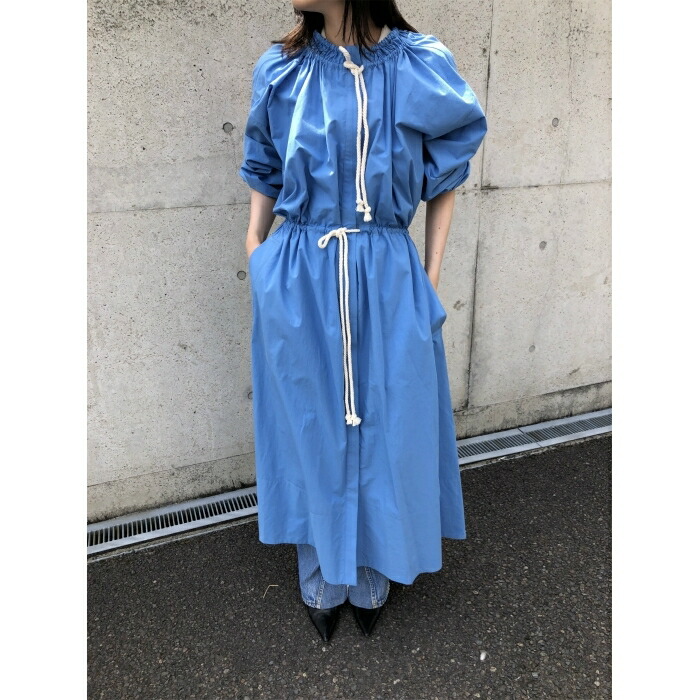 【美品】ジルサンダー　フリル付きワンピース　ストライプ　ドレス　ブルー　S ジルサンダー ワンピース 半袖 フリル ストライプ ドレス ブルー