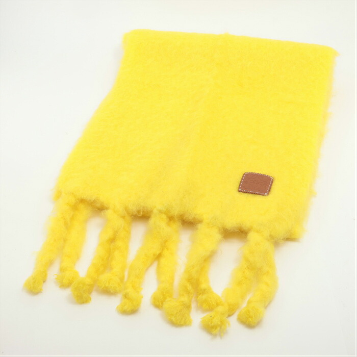 【2,000円OFFクーポンでお得!】ロエベ (LOEWE) ウール モヘア 45×230cm スカーフ マフラー アナグラム カーフパッチ 0010367050 イエロー【中古】|ブランドショップ Reine