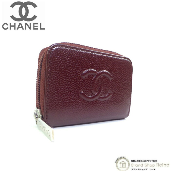 シャネル （CHANEL） キャビアスキン CCマーク ラウンドファスナー コインケース カードケース 小銭入れ A68890 ワインレッド【新品同様】 中古