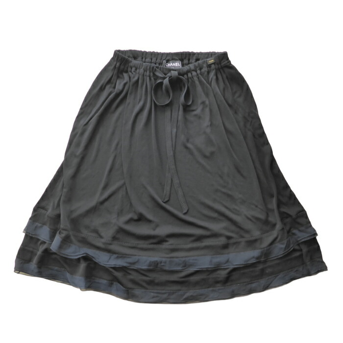 【SALE+更に2000円OFFクーポン券でお得！】シャネル （CHANEL） フラウンス ティアードスカートレーヨン CC 黒いこと ＃34 御召しもの【中古】
