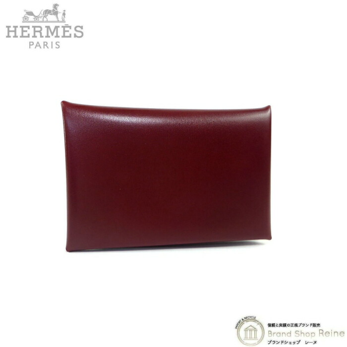 【SALE+更に2000円OFF引き換え証でお得！】エルメス （HERMES） カルヴィ ボックスカーフ ボルドーワイン 歌留多容れもの 名刺入れ B刻 H044164CK【新品】