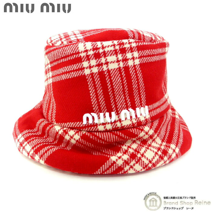 【2,000円OFFクーポンでお得!】ミュウミュウ (MIUMIU) ロゴ ハット Sサイズ ウール×ポリアミド レッド 5HC304 タータンチェック【未使用品】 中古|ブランドショップ Reine