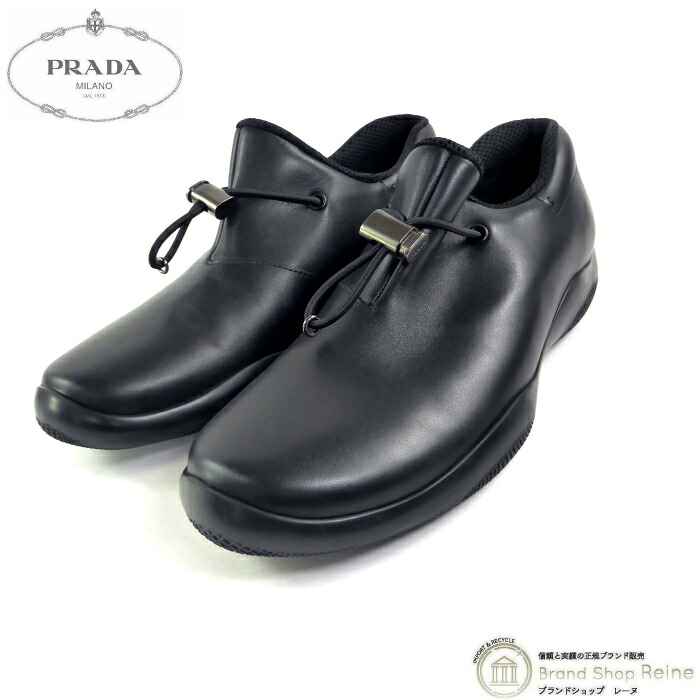 【2,000円OFFクーポンでお得！】プラダ （PRADA） リネア・ロッサ トブラック レザー スニーカー ローカット シューズ PS0742 靴 ＃7 1/2 ブラック メンズ【未使用品】 中古