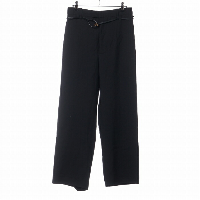 【2,000円OFFクーポンでお得！】ボッテガ ヴェネタ （BOTTEGA VENETA） ベルト付き ウール パンツ ボトムス 612137 ＃38 ブラック ウェア【中古】