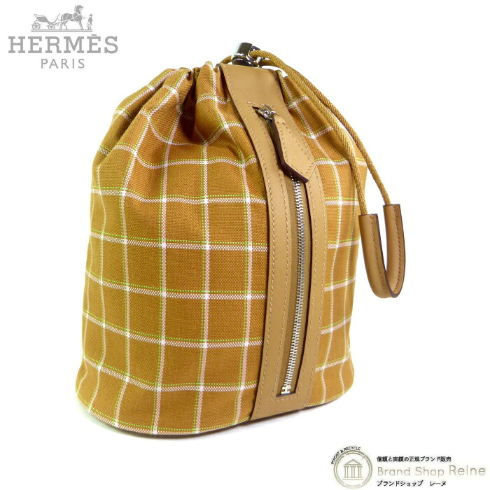 【SALE+更に2000円OFF引き換え証でお得！】エルメス （HERMES） トレックH 合切袋 照合のしるし タッタソール 帆布×スイフト W刻 Trek-H 合切袋 御徒面子 H084521CK セサミ【未当て嵌める品】 中古