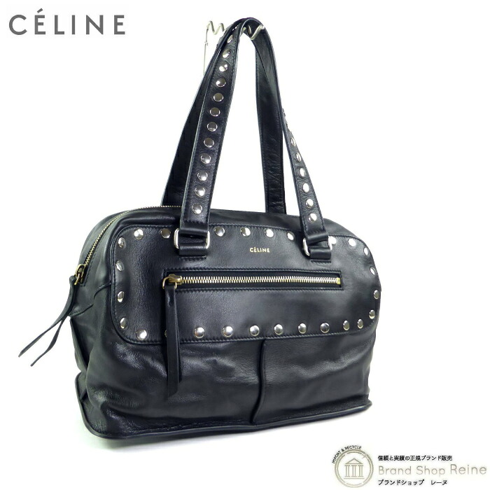 【2,000円OFFクーポンでお得!】セリーヌ (CELINE) スタッズ ボウリング ショルダー ハンド スモール ボストン バッグ 16815 ブラック 旧ロゴ【中古】|ブランドショップ Reine