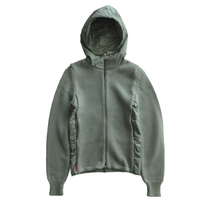 【SALE+更に2000円OFFクーポン券でお得！】プラダ （PRADA） プラダスポーツ 編み物 ジップアップ フーディ パーカー 羊毛 ナイロン うつり変わり 中綿 36 薄墨色 24V3770 御召しもの【中古】