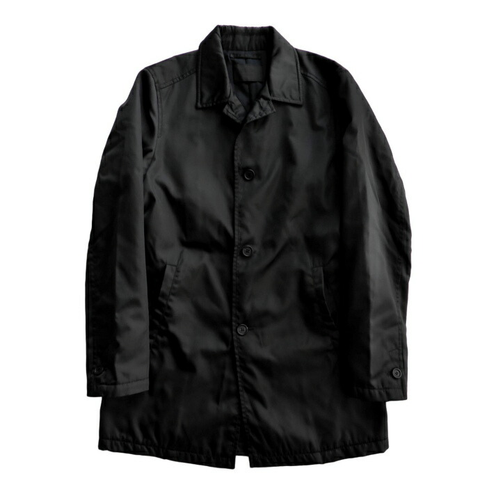 【2,000円OFFクーポンでお得!】プラダ (PRADA) ナイロン パテッド ステンカラー コート アウター 中綿 44 ブラック UGW616 ウェア メンズ【中古】