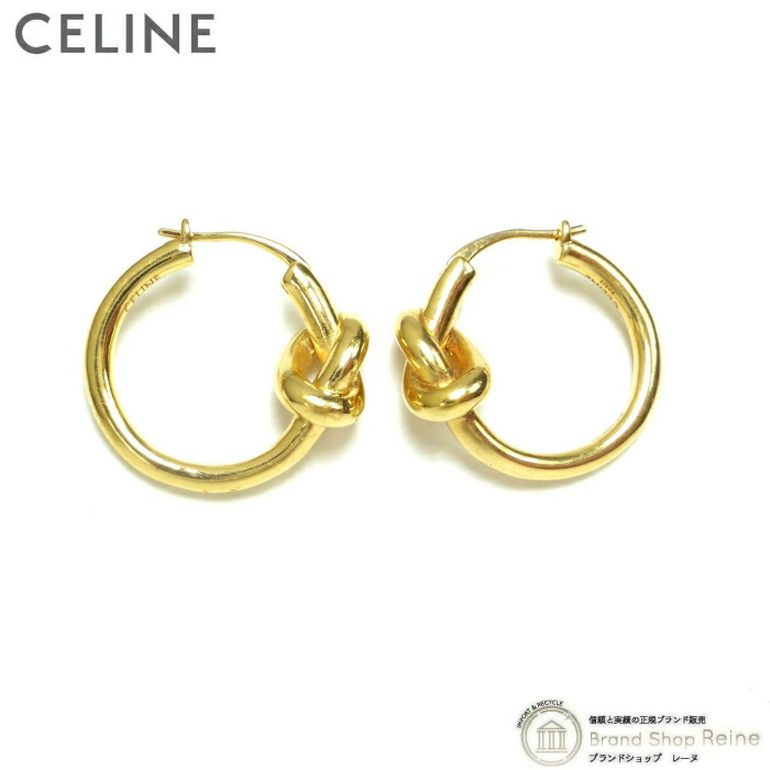 CELINE ノットスモールフープピアス 美品　ゴールド　片耳 CELINE セリーヌ ノット スモール フープ ピアス/片耳 Aランク