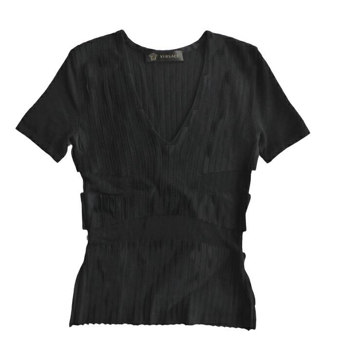 ヴェルサーチェ （VERSACE） メッシュ 切り替え Tシャツ カットソー トップス Vネック 38 ブラック ウェア【中古】