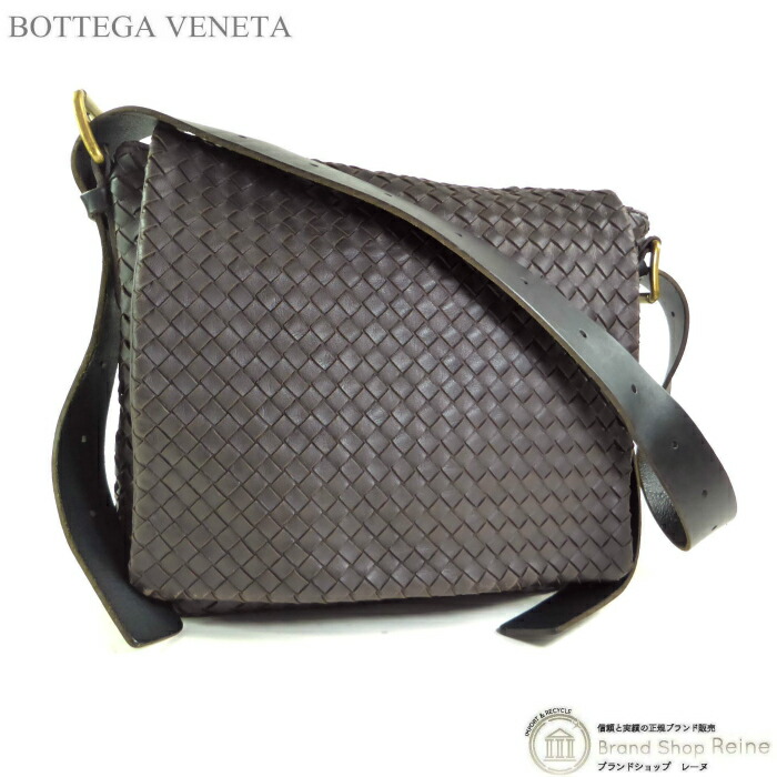 ボッテガ ヴェネタ （BOTTEGA VENETA） イントレチャート メッセンジャー クロスボディ ショルダー バッグ メンズ 161314 ダークブラウン【中古】