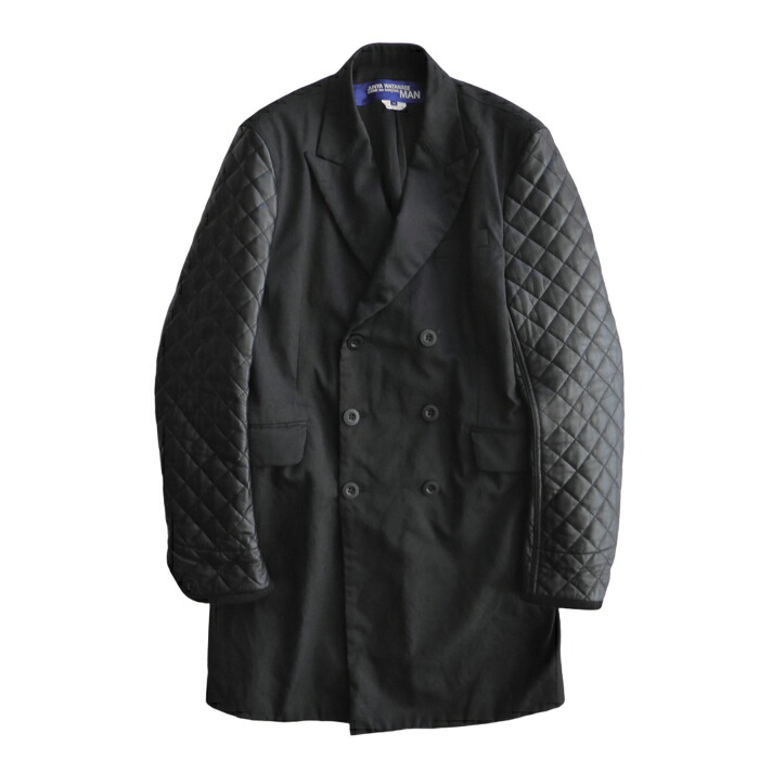 【2,000円OFFクーポンでお得！】ジュンヤワタナベマン （JUNYA WATANABE MAN） レザーキルティング ダブルブレスト ジャケット コート 縮絨加工 M ブラック WD-C004 19AW ウェア メンズ【中古】