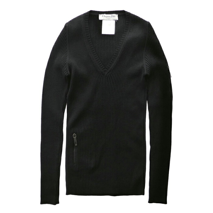 クリスチャンディオール （Christian Dior） ウール リブ ニット ジップデザイン 36 ブラック 2A13055141 ウェア【中古】｜ブランドショップ　Reine