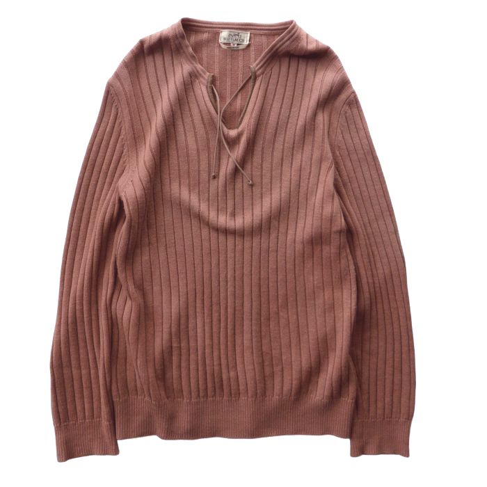 【2,000円OFFクーポンでお得！】エルメス （HERMES） ウール×リネン ニット レザーパイピング M ピンク ウェア メンズ【中古】 32,175円