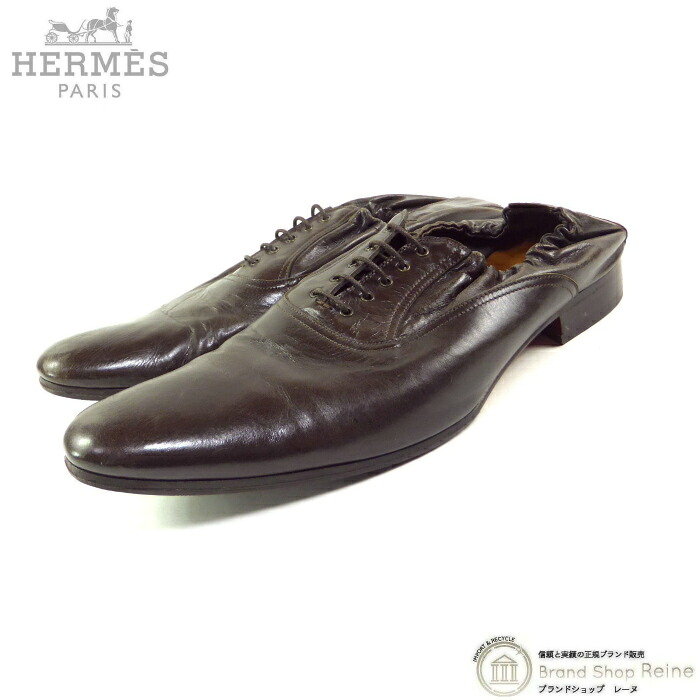 エルメス （HERMES） レザー バブーシュ レースアップ ギャザー アーモンドトゥ 靴 シューズ ＃42 1/2 ブラウン メンズ【中古】