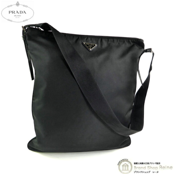 【2,000円OFFクーポンでお得！】プラダ （PRADA） トライアングルロゴ ナイロン テスート 縦型 ショルダー バッグ NERO【中古】 中古｜ブランドショップ　Reine 24,750円