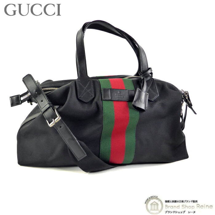 グッチ （GUCCI） シェリーライン テクノキャンバス ダッフル ボストン 2way ショルダー ハンド バッグ 359261 ブラック×SV金具【中古】