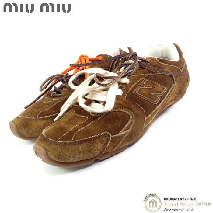 【SALE+更に2000円OFF引き換え証でお得！】ミュウミュウ （MIUMIU） NEW BALANCE 共同研究 スエードクロス スピード競技引きあげる スニーカー 5E165E シューズ 靴 ＃37 桂皮【中古】