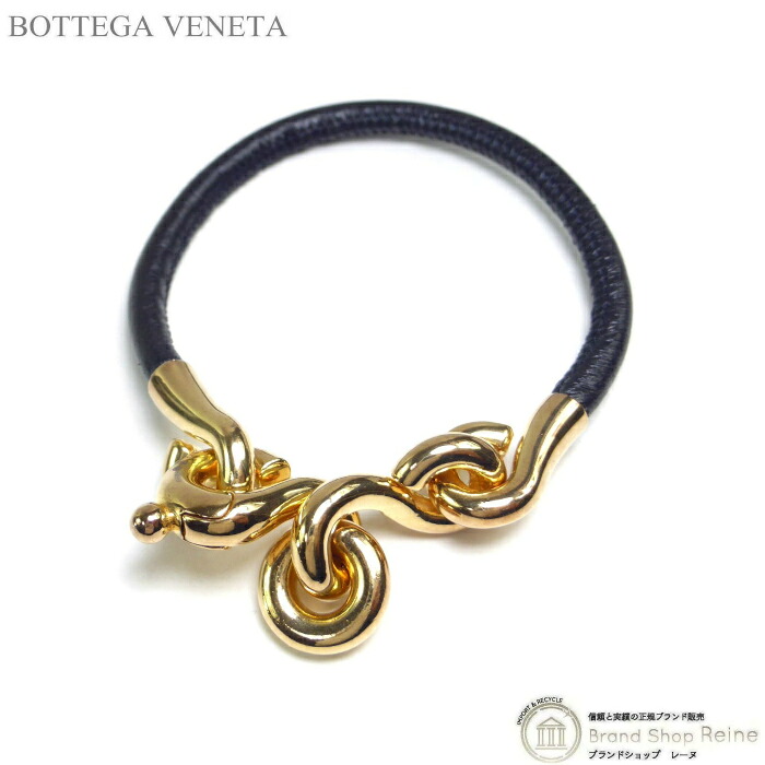 【2,000円OFFクーポンでお得！】ボッテガ ヴェネタ （BOTTEGA VENETA） レザー ノットブレスレット 777032 Mサイズ ブラック×ゴールド【新品】