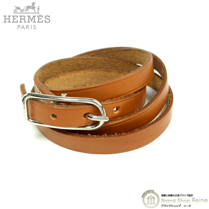 【SALE+更に2000円OFF引き換え証でお得！】エルメス （HERMES） アピ1 ロングなめし革 3連 腕輪 スイフト 赤銅色 SV金具 ヴィンテージ【中古】