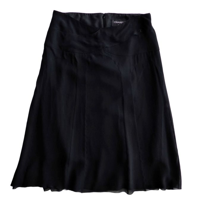 【2,000円OFFクーポンでお得！】シャネル （CHANEL） シルク シフォン スカート ミドル丈ココマーク 06C 34 ブラック P27732 ウェア【中古】