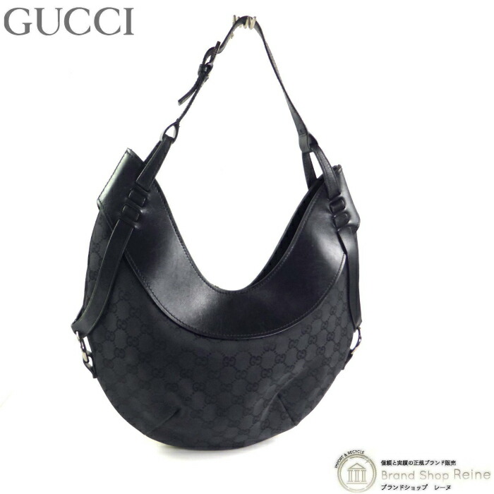 【SALE+更に2000円OFFクーポン券でお得！】グッチ （GUCCI） GG帆布×なめし革 クレセントムーン 三日月 ホー洋弓 一肩先 御徒面子 肩かけ 106250 黒いこと【中古】