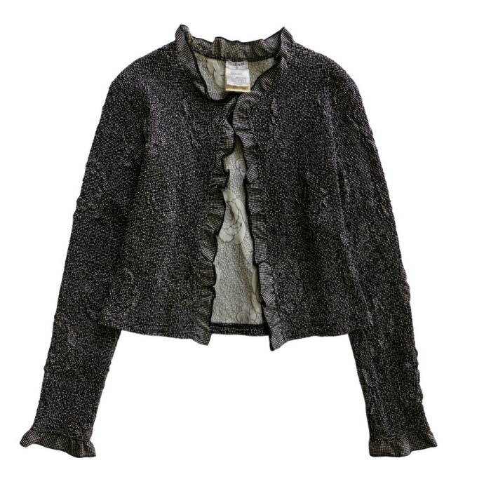 シャネル （CHANEL） ギャザー フリル ジャケット カメリア 04P 42 ブラック×ホワイト P23141 ウェア【中古】 34,320円