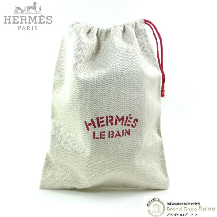 【SALE+更に2000円OFFクーポン券でお得！】エルメス （HERMES） LE BAIN ルバン 合切袋 合切袋 トワルシェブロン 帆布 小入れもの 御徒面子 ベージュ×赤いこと【新品】