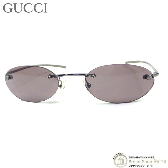 グッチ （GUCCI） オーバル リムレス メタルフレーム サングラス ツーポイント メガネ GG1714/S シルバー&times;ブラウングレー【中古】｜ブランドショップ　Reine