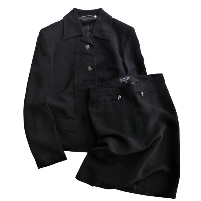 【SALE+更に2000円OFF引き換え証でお得！】グッチ （GUCCI） 人絹×羊毛 上衣 スコート セットアップ #40 黒いこと 御召しもの【中古】
