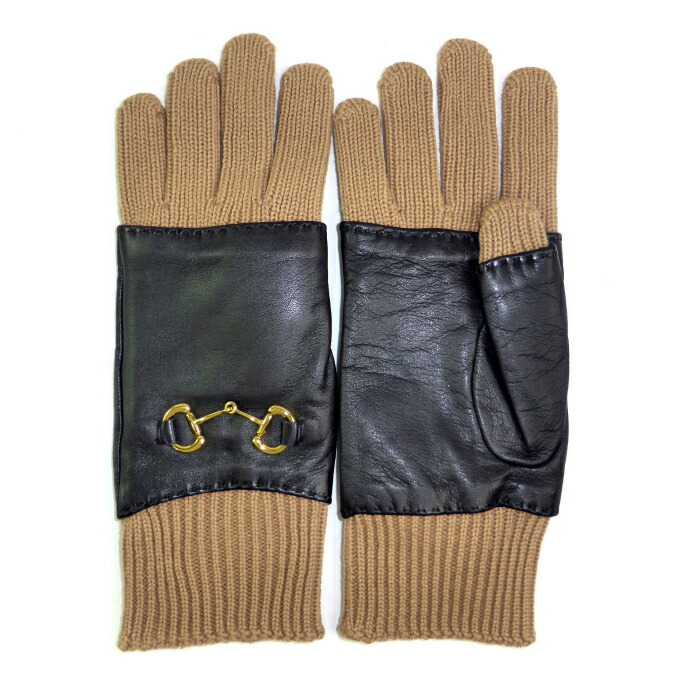 【SALE+更に2000円OFF引き換え証でお得！】グッチ （GUCCI） 導管ビット 子ヒツジなめし革 羊毛 地球儀 グローブ M大きさ ベージュ×黒いこと 678921 メンズ【新品負けず劣らず】 中古