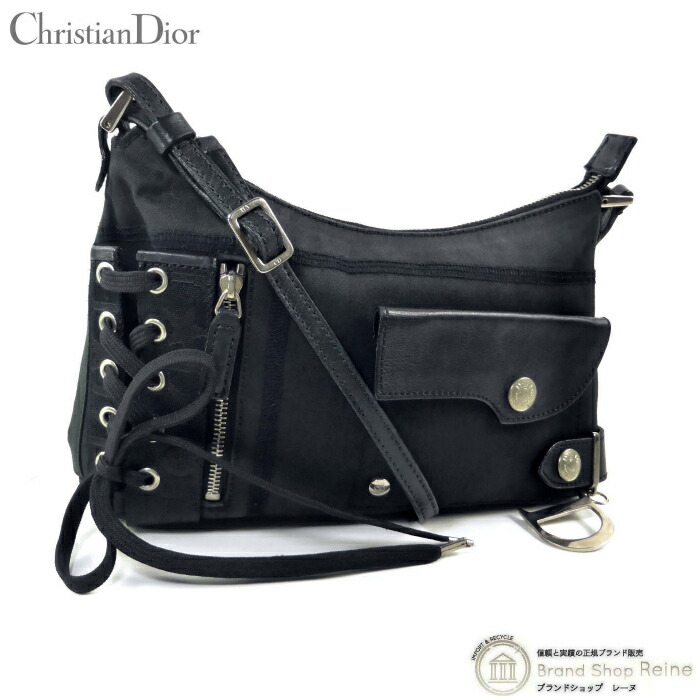 【SALE+更に2000円OFF引き換え証でお得！】クリスチャンディオール （Dior） スピード競技繰り上げる 帆布×なめし革 肩かけ 一肩肉 御徒面子 ガリアーノ期 黒いこと【中古】