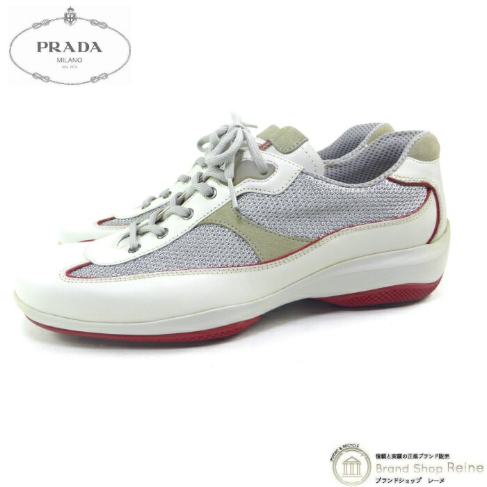 【SALE+更に2000円OFF引き換え証でお得！】プラダ （PRADA） プラダスポーツ America\u0027s Cup なめし革×メッシュ 置き目撥ねのける スニーカー シューズ 3E3217 靴 ＃37 1/2 白いこと【中古】