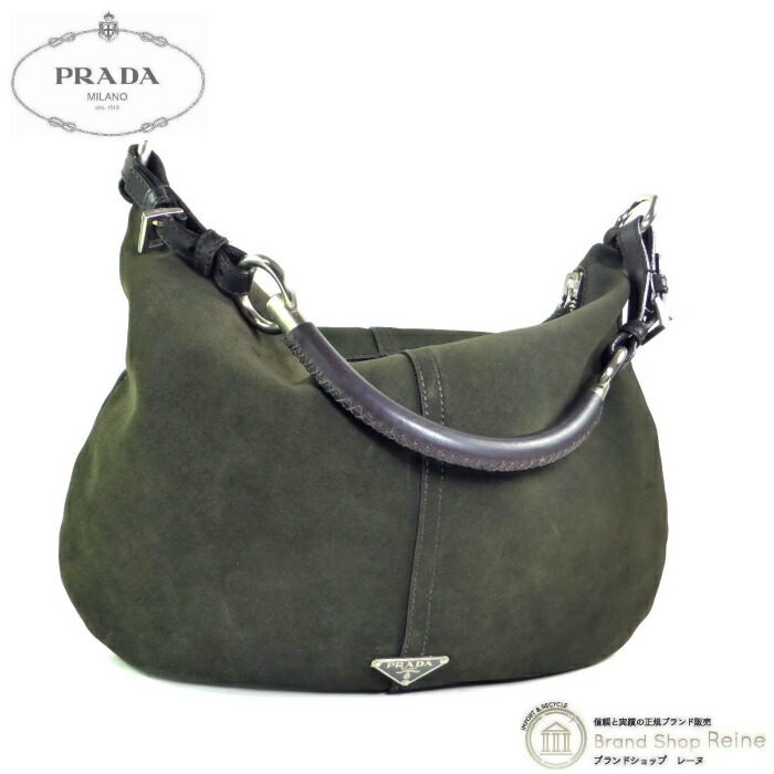プラダ （PRADA） スエード ショルダーバッグ 肩掛け トライアングルロゴ グリーン系【中古】｜ブランドショップ　Reine