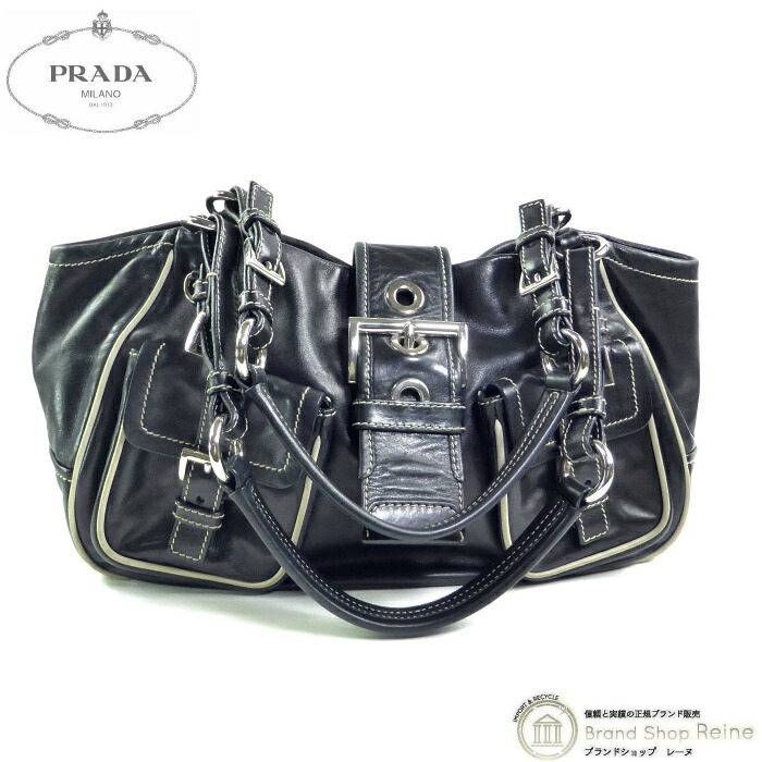 【2,000円OFFクーポンでお得!】プラダ (PRADA) トライアングルロゴ レザー ステッチ ベルト ショルダーバッグ 肩掛けブラック【中古】|ブランドショップ Reine