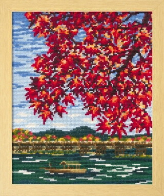 刺繍画　富士　紅葉 Amazon | 東京文化刺繍キット No164 金雲赤富士（3号）(Bunka