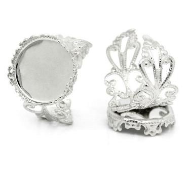 リング指輪台 10個入ミール皿タイプ(シルバーカラー)アクセサリーパーツ ジュエリーパーツ セッティング金具ベース土台 約15号サイズ(調節式)