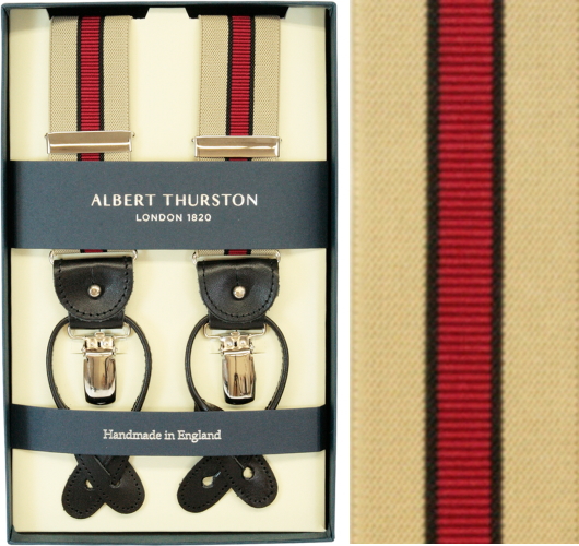 ALBERT THURSTON アルバートサーストン ズボン吊り メンズ Y型 2WAY ベージュ×赤いこと×黒いこと 縞模様 連合王国製 サーストン ブランド名 アルバート・サーストン ブレイシス ブレイシーズ 成人男性 男 成人男性用 貨物輸送無料 2266-241【楽ギフ_荷拵え】