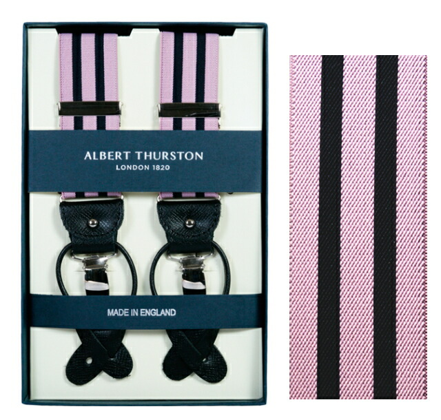 ALBERT THURSTON アルバートサーストン サスペンダー メンズ Y型 2WAY ピンク×ネイビー ストライプ サーストン ブランド アルバート・サーストン 2437-D15