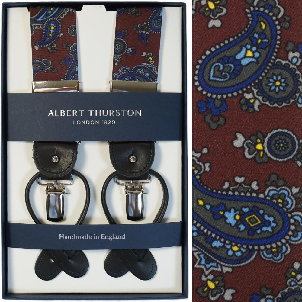 ALBERT THURSTON アルバートサーストン サスペンダー メンズ Y型 2WAY エンジ ブラウン ペイズリープリント柄【英国製】 サーストン ブランド アルバート・サーストン 2676-1 【送料無料】【楽ギフ_包装】