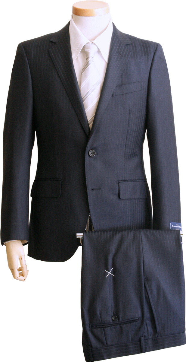 保障できる スーツ メンズ ゼニア Ermenegildo Zegna イタリア製生地 Electa エレクタ ウール ビジネススーツ メンズスーツ スタンダード レギュラー シングル 2ボタン ノータック コン ネイビー ストライプ 秋 冬 春 3シーズン 紳士 男性 30代 40代 ベーシック M9918