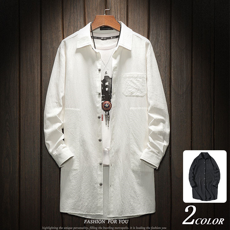 楽天市場 ロングシャツ ロング丈 シャツ メンズ ロングシャツ 白シャツ カジュアルシャツ メンズ 夏服 長袖 トップス ロング丈 おしゃれ サマー 夏 送料無料 レモンズ