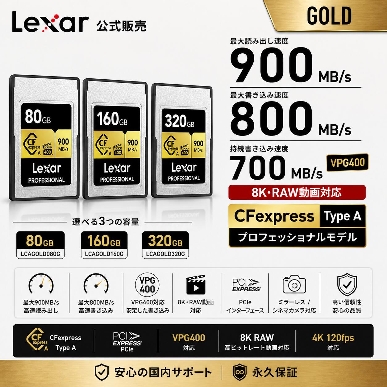 Lexar CFexpress歌留多 Type A GOLD 80GB・160GB・320G  Sony α7SIII FX3 FX6 8K映像 RAW映画化  VPG400相応う 労働者階級向け 写真器用 最大限度900MB/s 弾丸道路書きとどめる800MB/s レキサー堅苦しさ売りわたす・国内決まり品・果てしが無い引きうける メモリーカード-SDメモリーカード