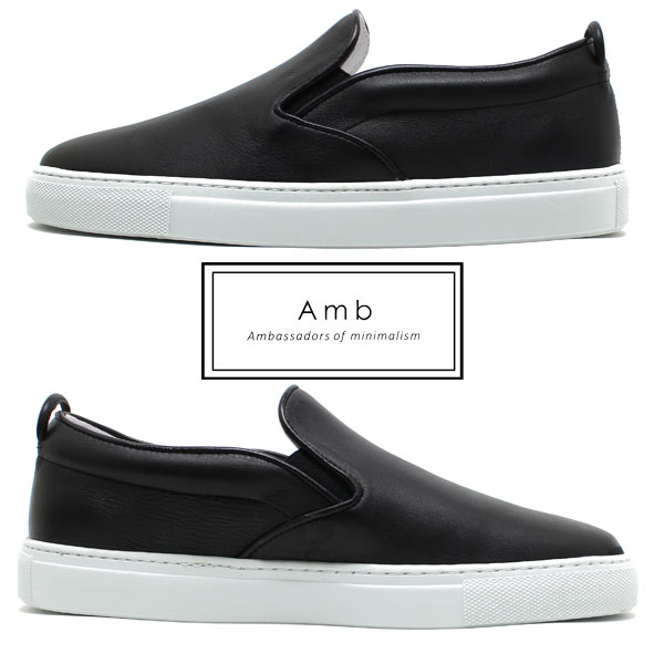 スニーカー Amb Ambassadors Of Minimalism アンバサダーズオブミニマリズム 00ブラックレザースリッポンスニーカー レディース レザー スリッポン スニーカー ポルトガル製 Relaaax