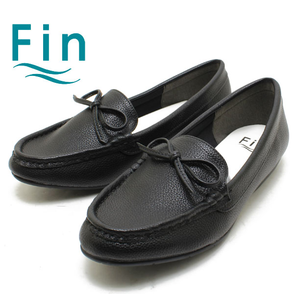 Fin フィン 04-9597 低手向かい海綿質入り口・入口 シュリンクフェイクレザーモカシン 黒いこと  シュロの葉 ペタンコ 置き目毛皮